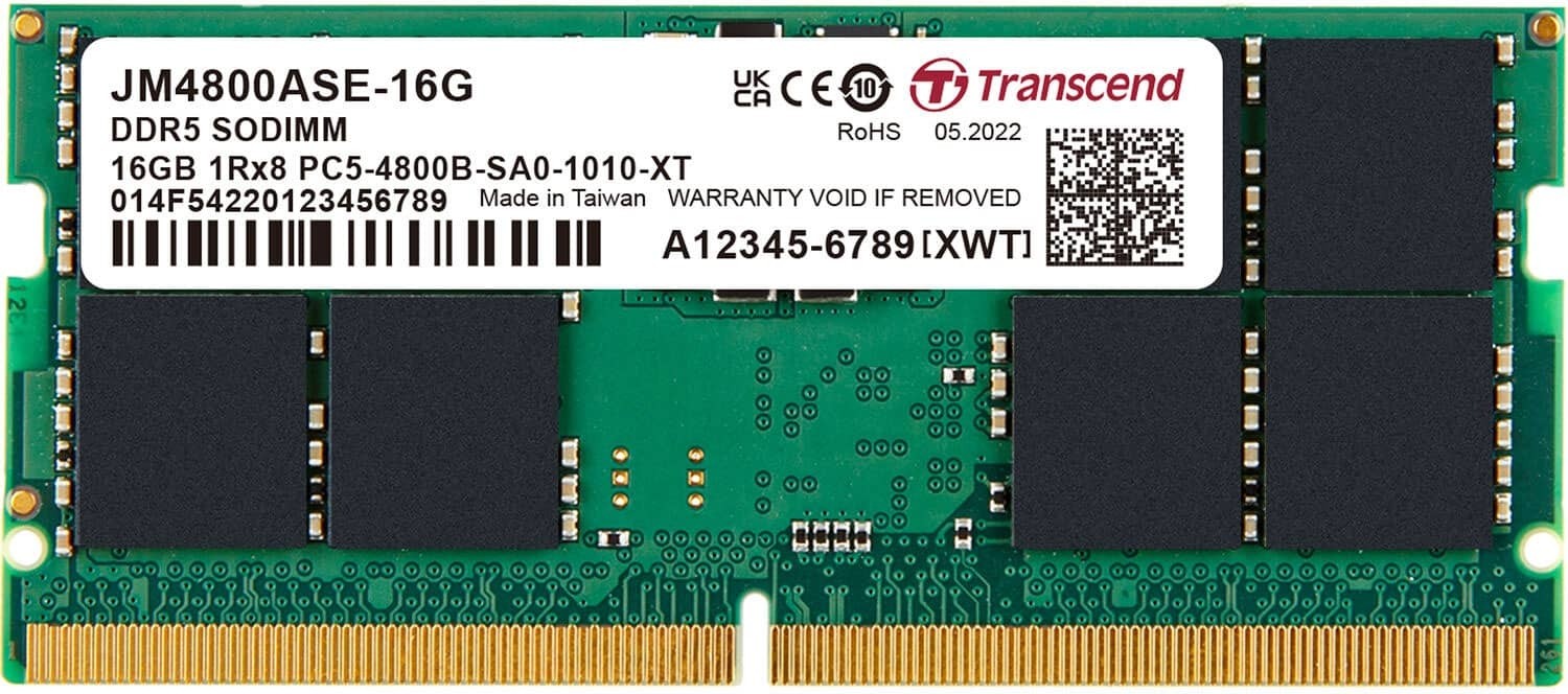 Transcend JetRam 16GB (1x16GB) DDR5-4800MHz CL40 1.1V SO-DIMM Notebook Memory
