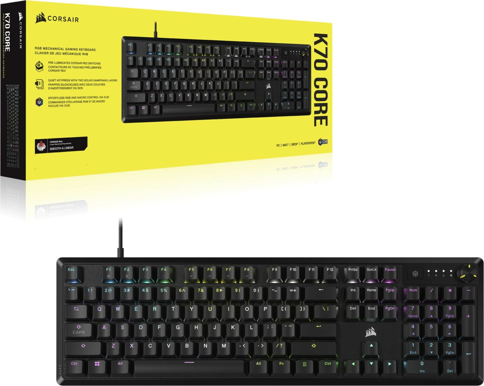Corsair K70 CORE RGB MLX Red Linear Mechanical Black USB Wired Gaming Keyboard