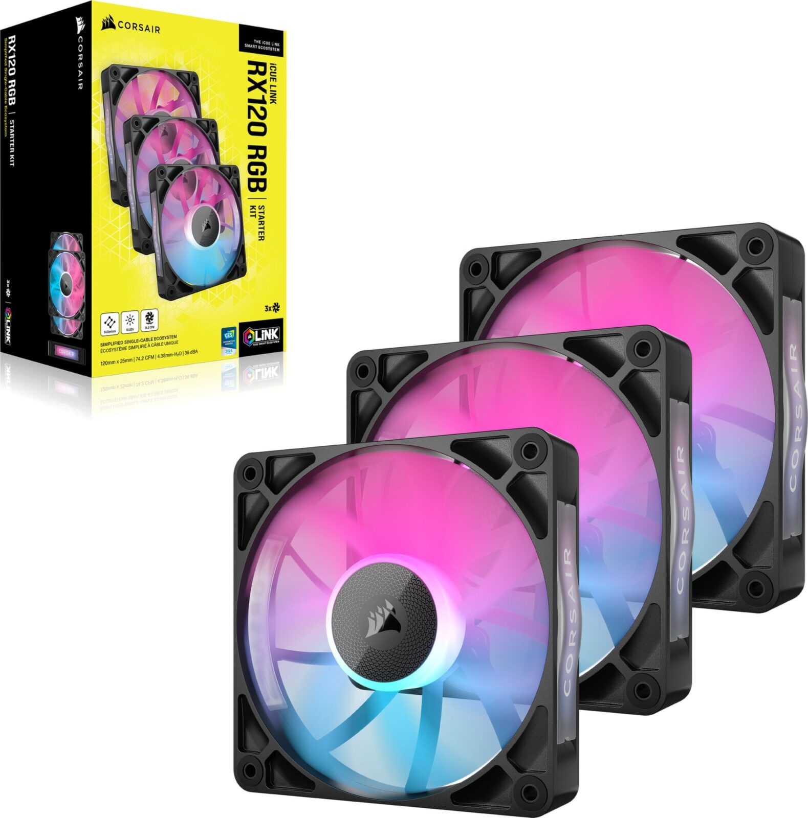 Corsair RX120 RGB ICUE Link 120mm PWM 2100 RPM Black Case Fan - Triple ...