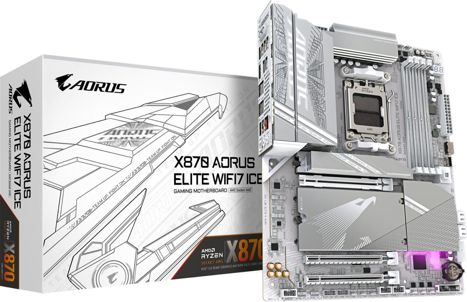 Gigabyte X870 AORUS ELITE WIFI 7 ICE AMD X870 Ryzen Socket AM5 ATX Desktop Motherboard