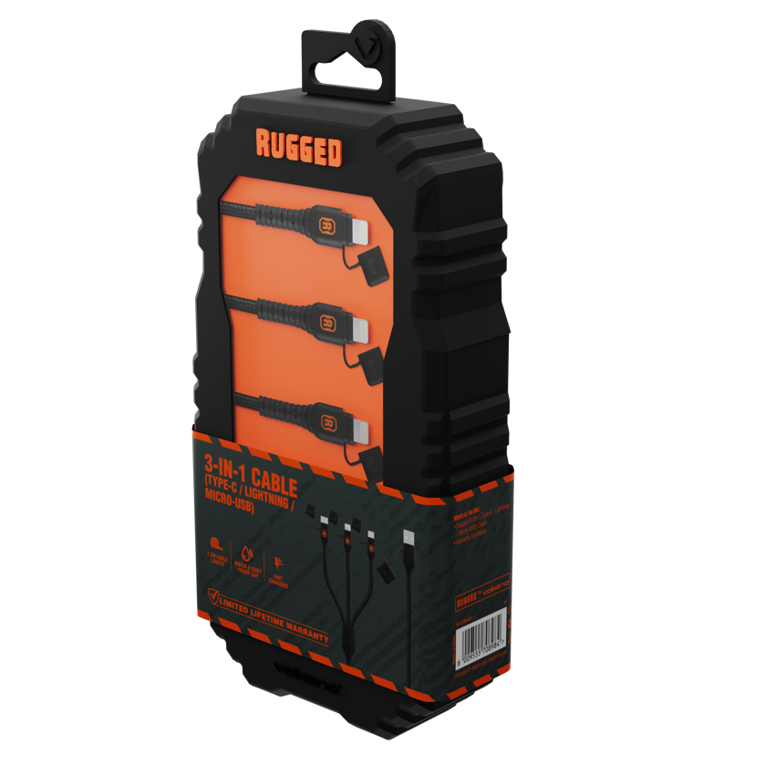 Volkano Rugged Water and Dust-Proof USB to 3-in-1 Cable
