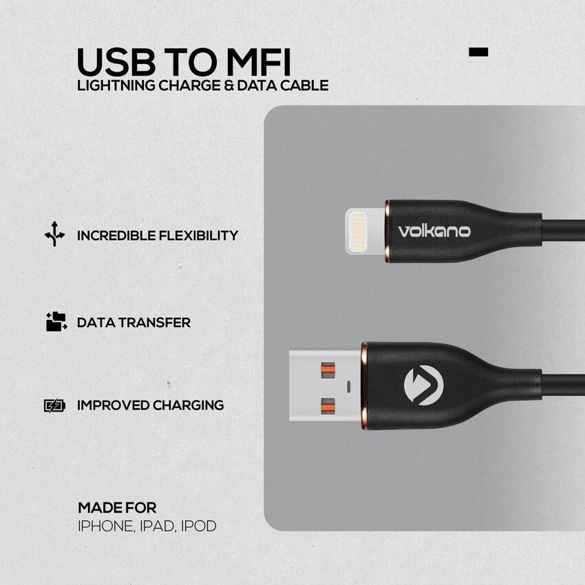 Volkano Flexi Series 30W MFI USB to Lightning Cable, 1.5m - White