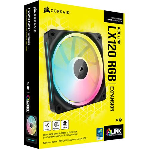 Corsair LX120 RGB iCUE LINK 120mm PWM 2400 RPM Black Case Fan - Single Fan Pack & Requires System Hub