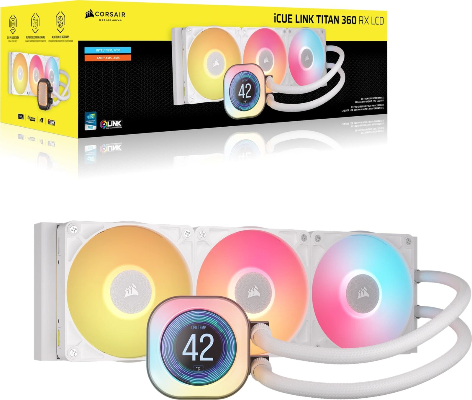 Corsair iCUE LINK TITAN 360 RX LCD 360mm White Liquid CPU Cooler