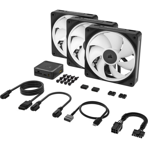 Corsair LX120 RGB iCUE LINK 120mm PWM 2400 RPM Black Case Fan - Triple Pack & System Hub