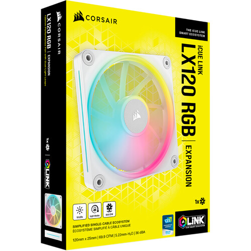 Corsair LX120 RGB iCUE LINK 120mm PWM 2400 RPM White Case Fan - Single Fan Pack & Requires System Hub