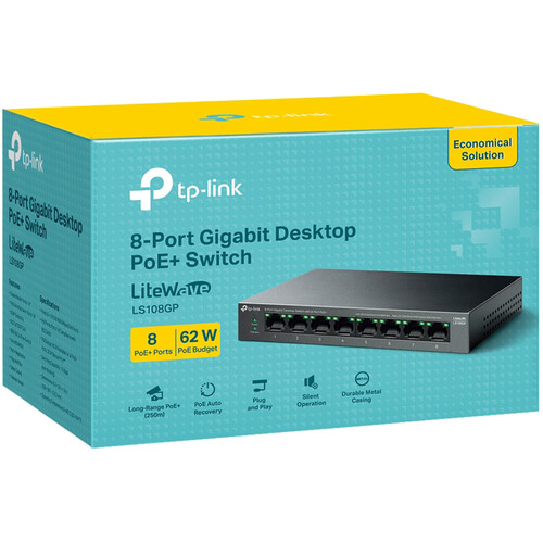 TP-Link LS108GP 8-Port Gigabit Desktop Switch with 8-Port PoE+