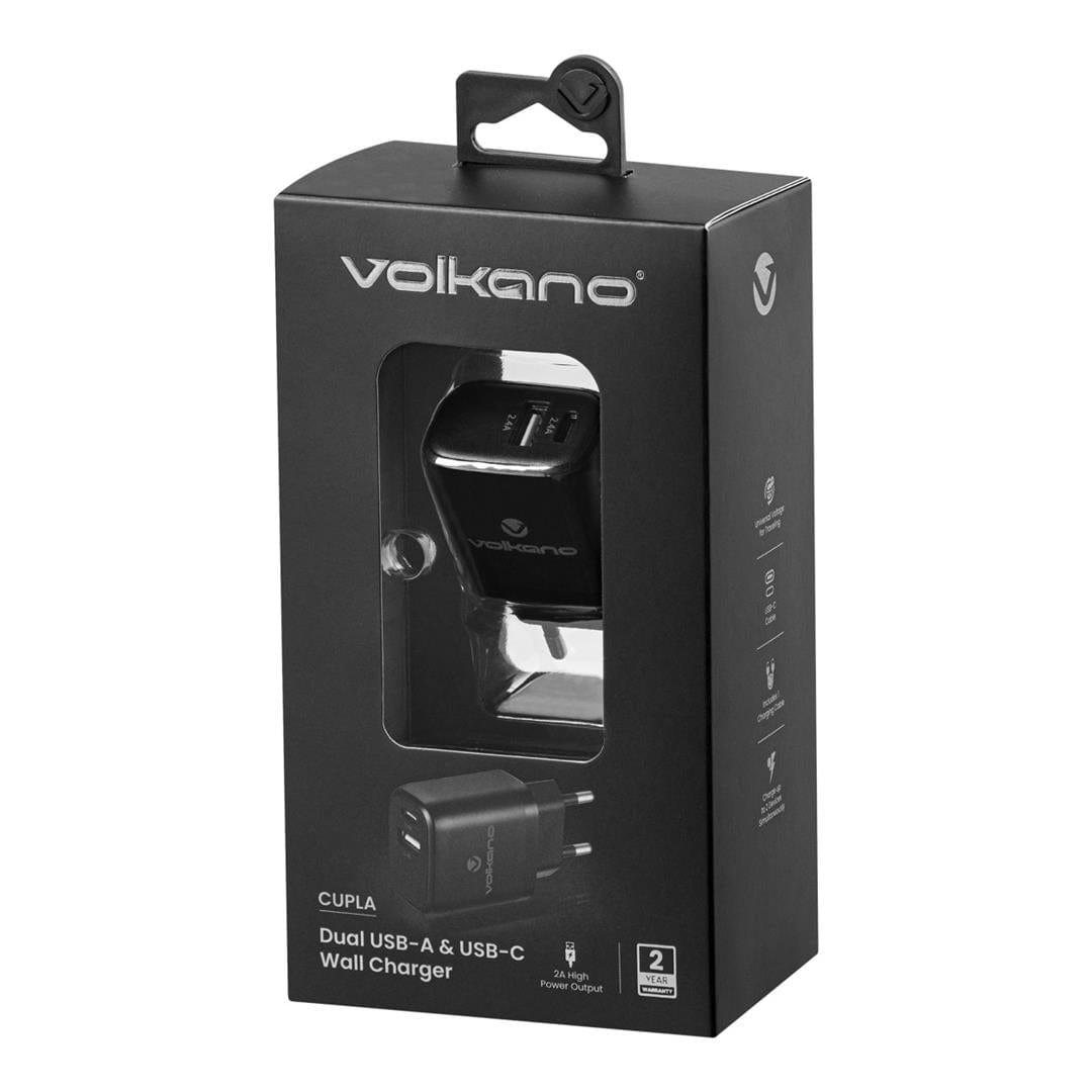 Volkano Cupla Series 12W Dual Wall Charger Black