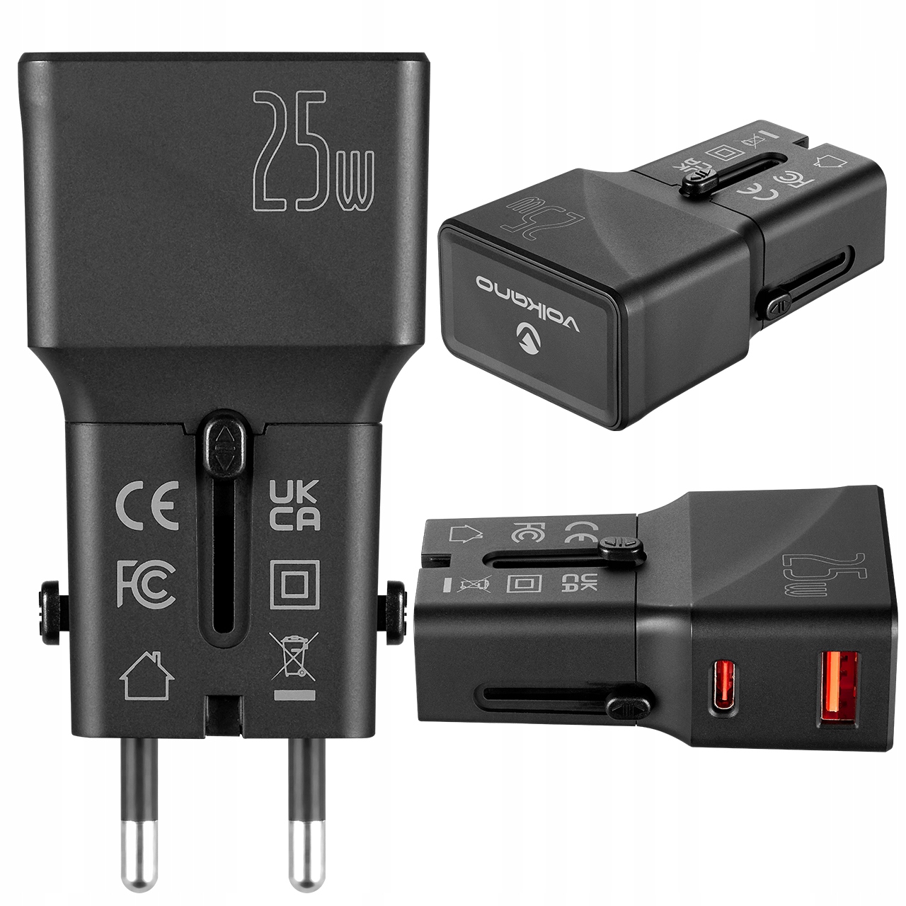 Volkano Globetrotter Series 25W Dual USB + Type-C Mini Travel Adaptor