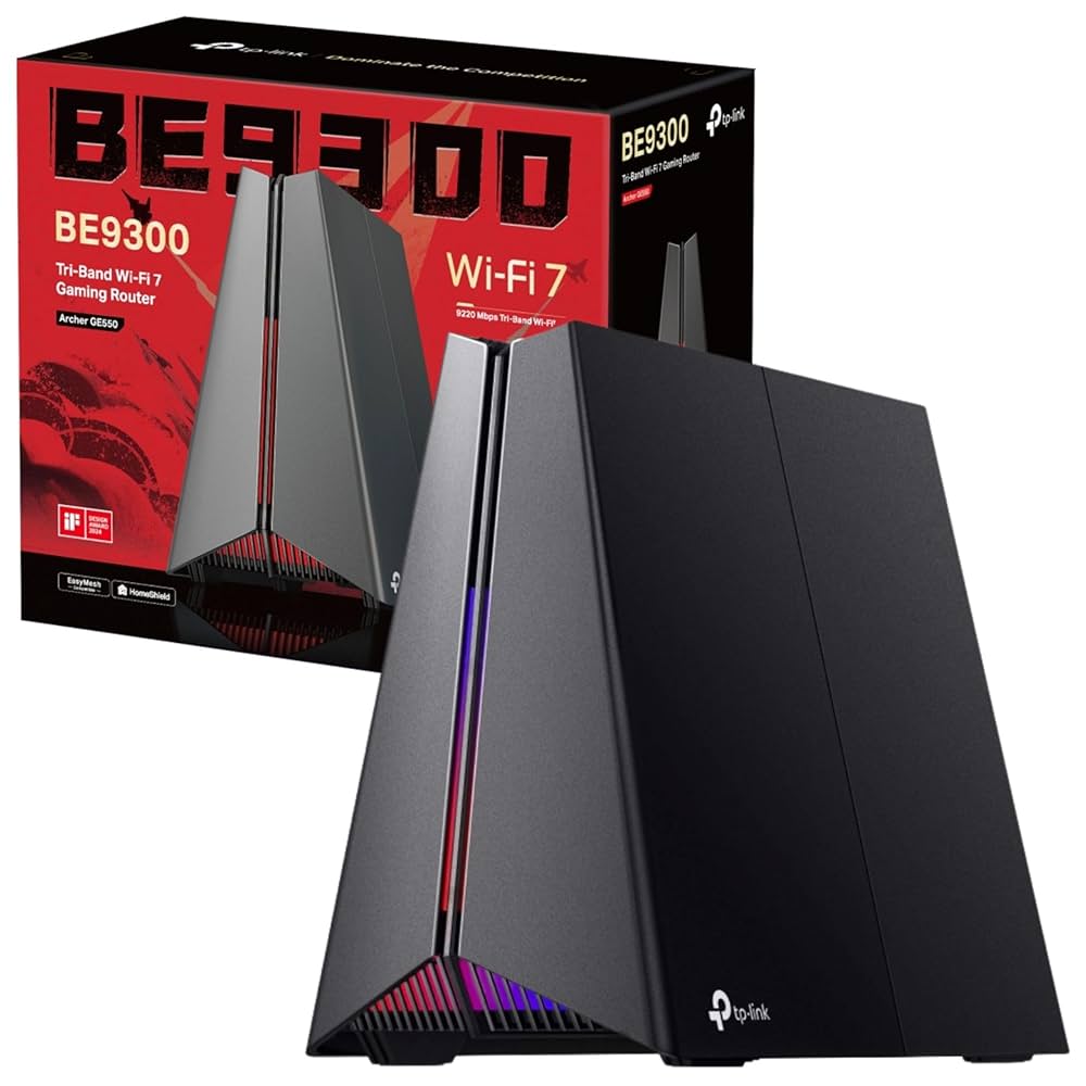 TP-Link Archer GE550 BE9300 WiFi 7 Tri-Band 5 Gigabit Ethernet EasyMesh Wireless Gaming Router