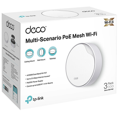 TP-Link Deco X50-PoE AX3000 Wireless Dual-Band Multi-Gig Whole Home Mesh System (3-Pack)