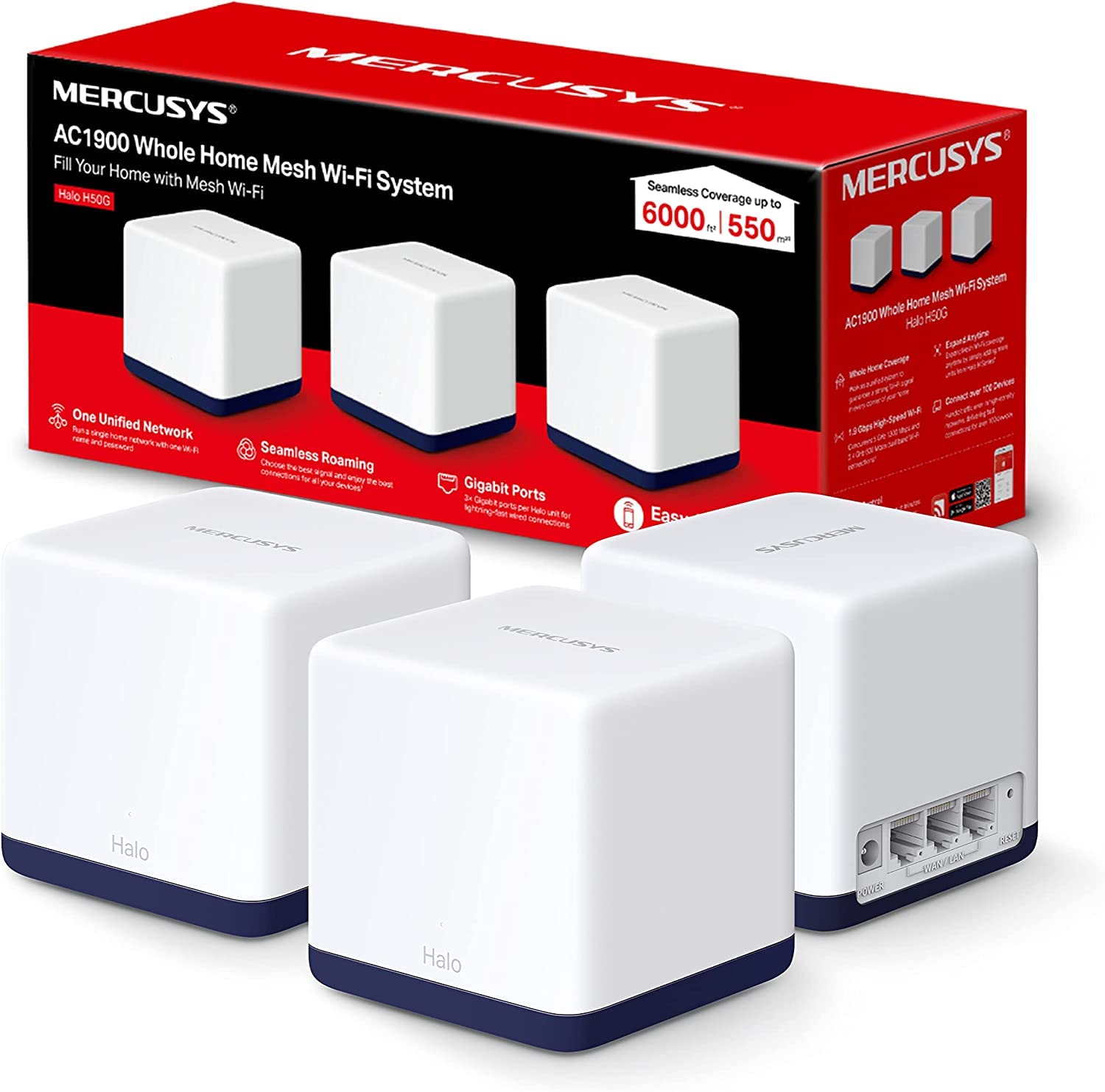 Mercusys Halo H50G AC1900 Whole Home Mesh Wi-Fi System - 3-Pack