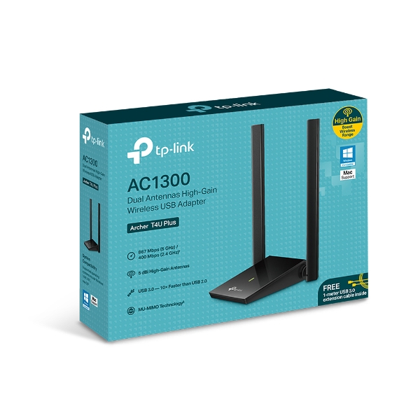 TP-Link Archer T4U Plus V2 AC1300 Dual Antennas High-Gain Wireless USB Adapter