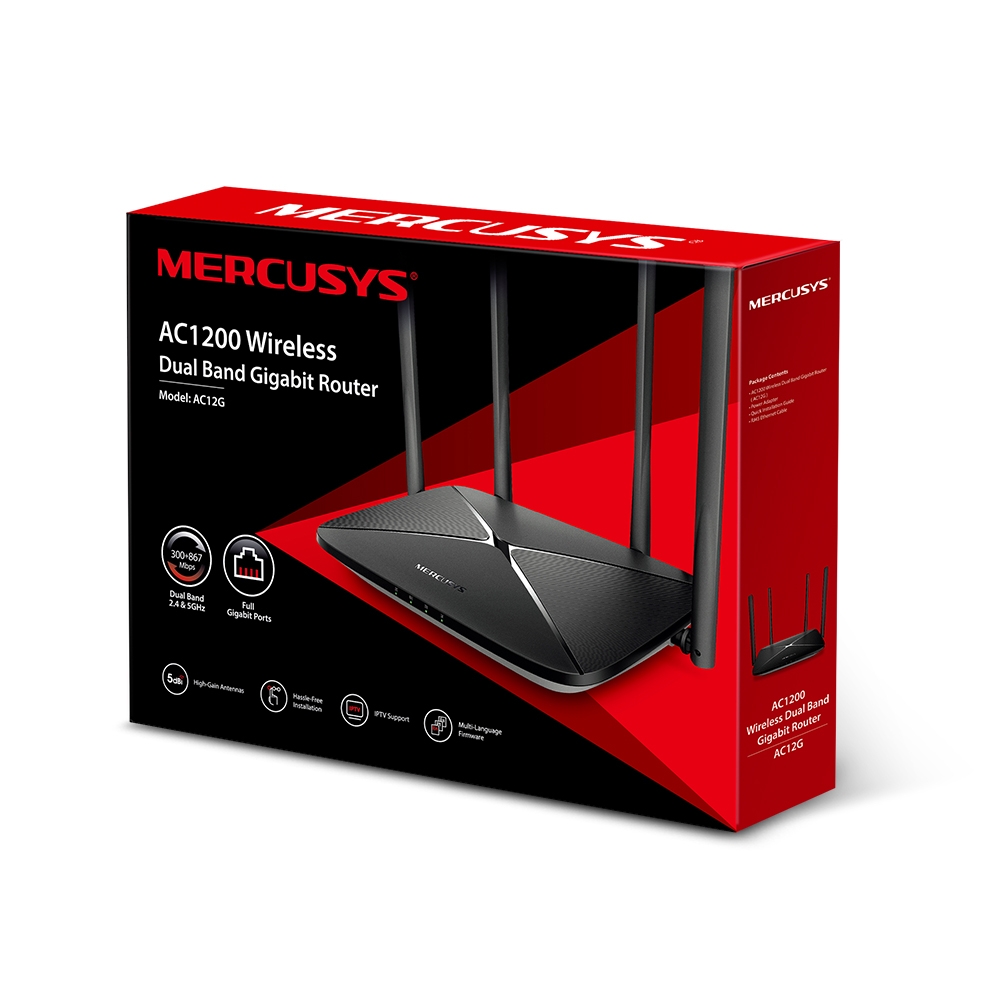 Mercusys AC12G AC1200 Dual-Band WiFi 5 (802.11ac) 2x2 MU-MIMO Gigabit Wireless Router