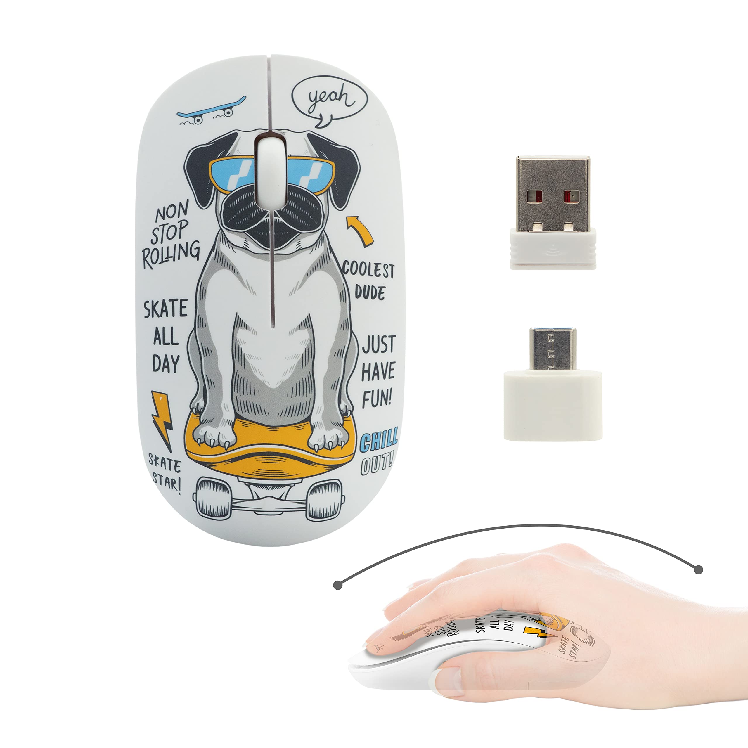 Volkano Tag Series 2.4G USB-C Wireless Optical Mouse Pug