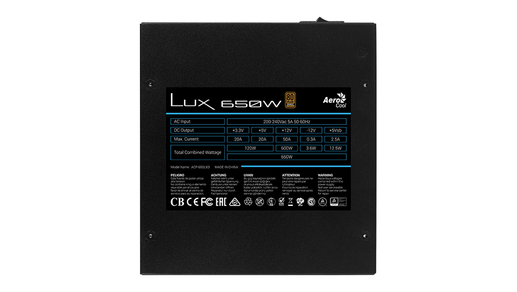 Aerocool Lux Bronze 650W ATX Power Supply Unit