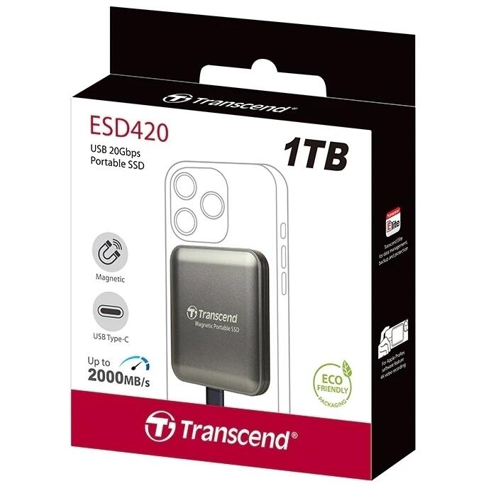 Transcend ESD420c 1TB USB 3.2 Type-C (20Gbps) Magnetic Portable SSD - Iron Grey