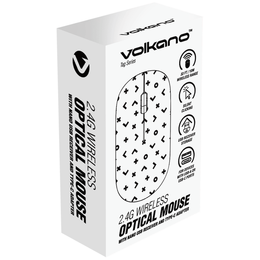 Volkano Tag Series Wireless Mouse with Nano USB and Type-C Receiver Black Geo