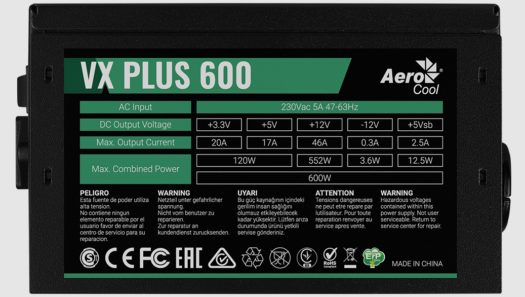 Aerocool VX Plus 600W ATX12V ver 2.3 Power Supply unit