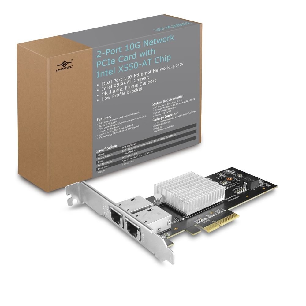 Vantec 2-port 10G Network PCIe Card with Intel X550-AT Chip