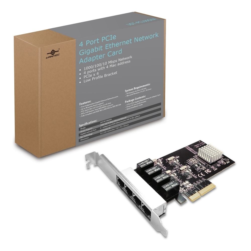 Vantec 4-Port PCIe Gigabit Ethernet Network Adapter Card (OEM)