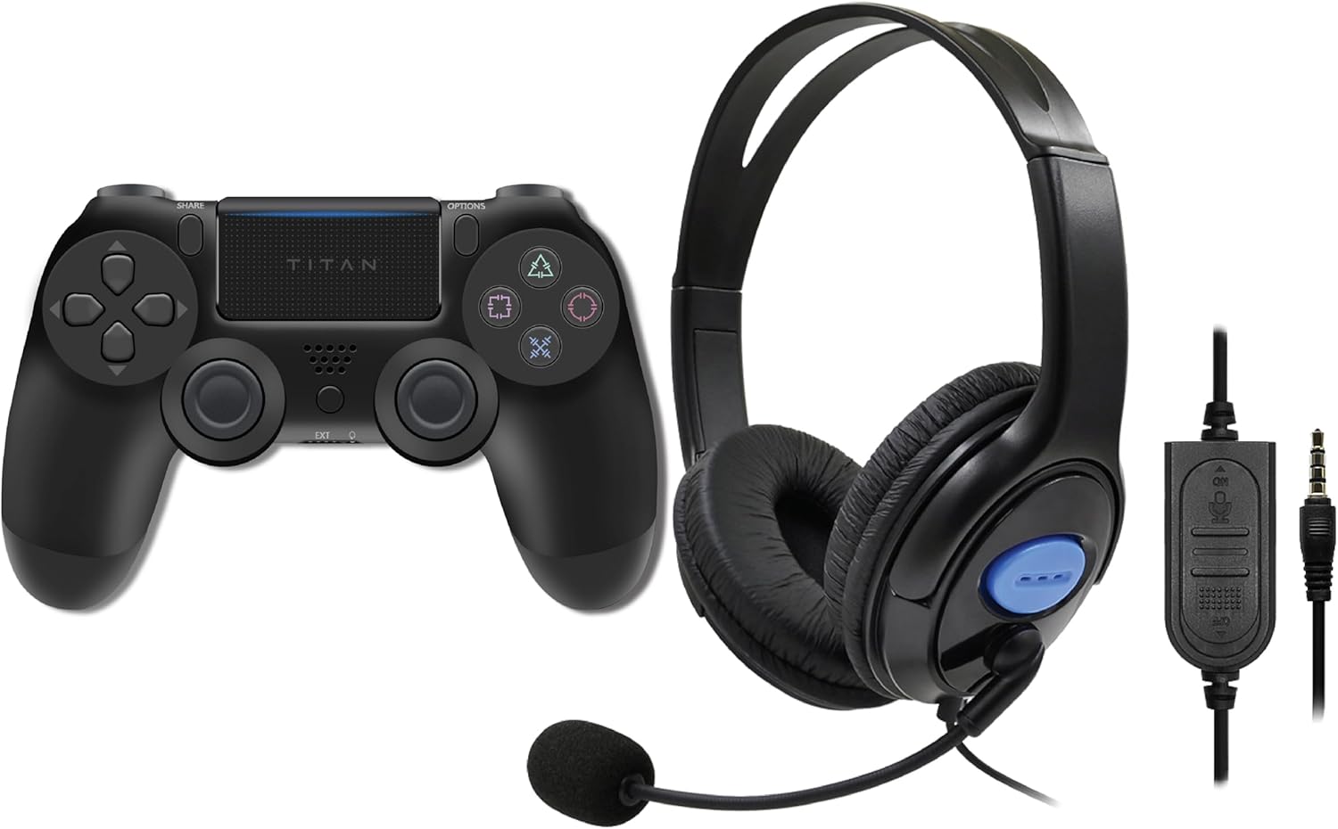 Titan Wireless Bluetooth Controller and Wired Headset Bundle for PlayStation Black