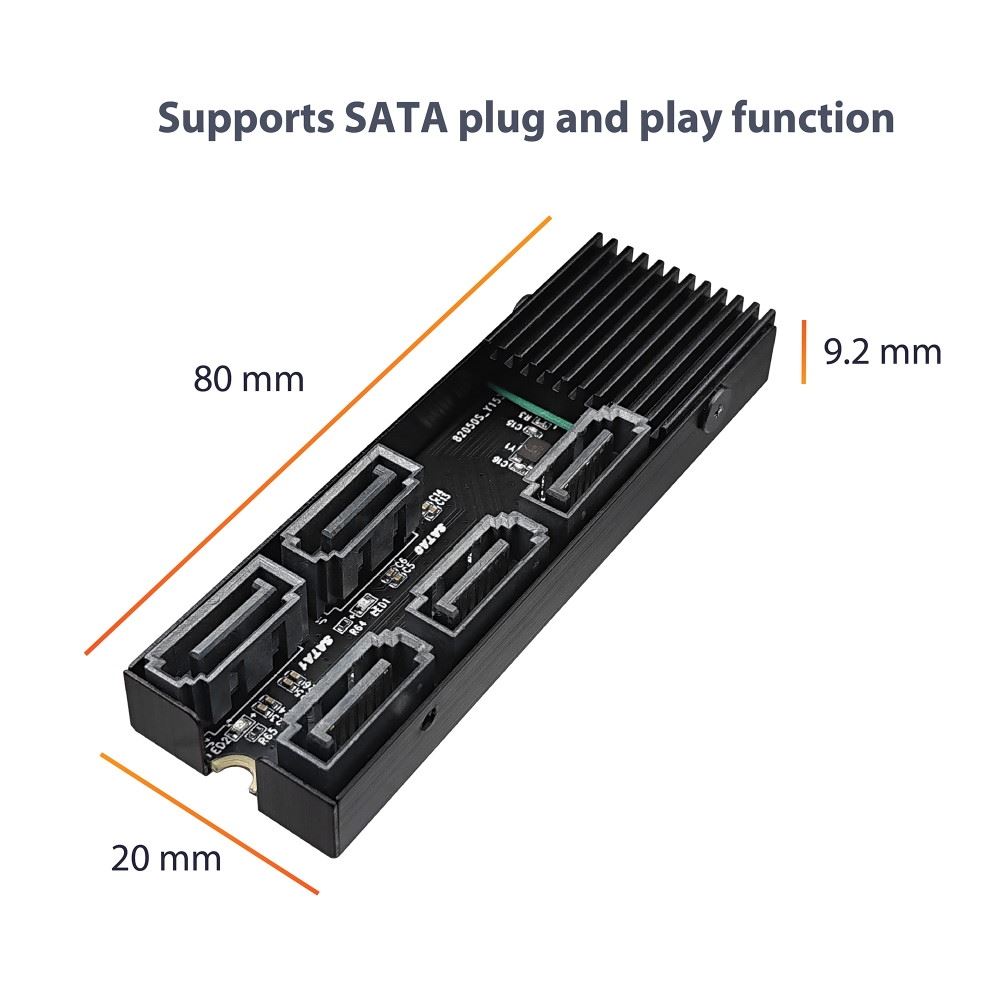 Vantec M.2 PCIe Gen3x2 B+M Key to 5 ports SATA III Expansion Card