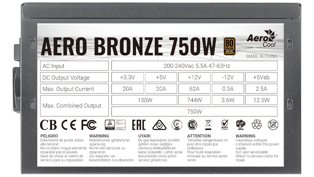 AeroCool LUX 750W 80 Plus Bronze Non-Modular Black ATX Desktop Power Supply