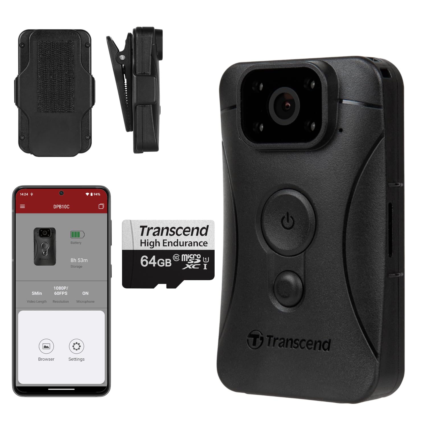 Transcend Drivepro Body 10 Body Camera with 64GB MicroSD Card