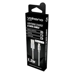 Volkano Strike Series 1.2m MFI Lightning Charge and Data Cable Silver