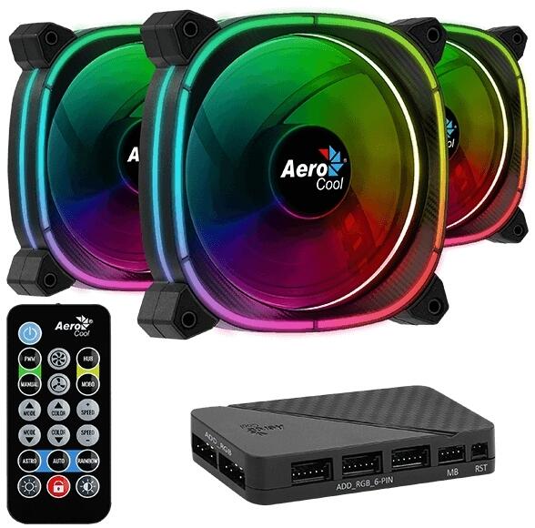 Aerocool Astro 12 Pro - Black - 3x 12cm ARGB fans & 1x H66F Hub & Remote control