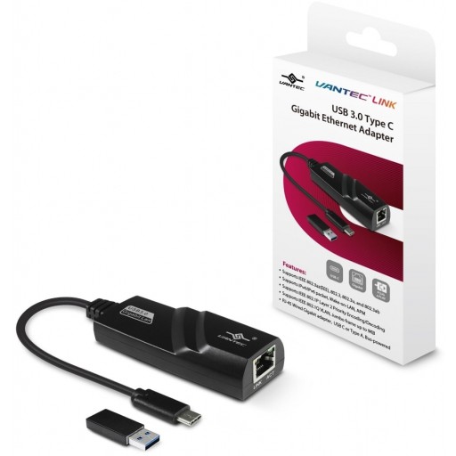 VANTEC USB 5Gb/s Type-C Gigabit Ethernet RJ-45 Black Network Adapter
