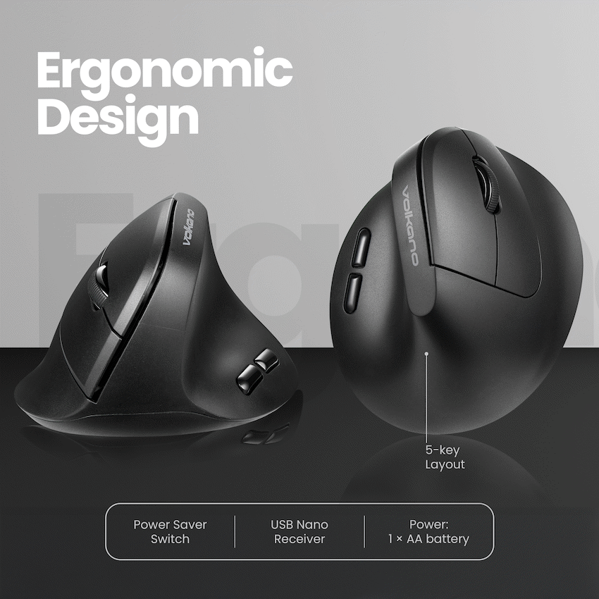 Volkano Curve Series Ergonomic Wireless Mouse