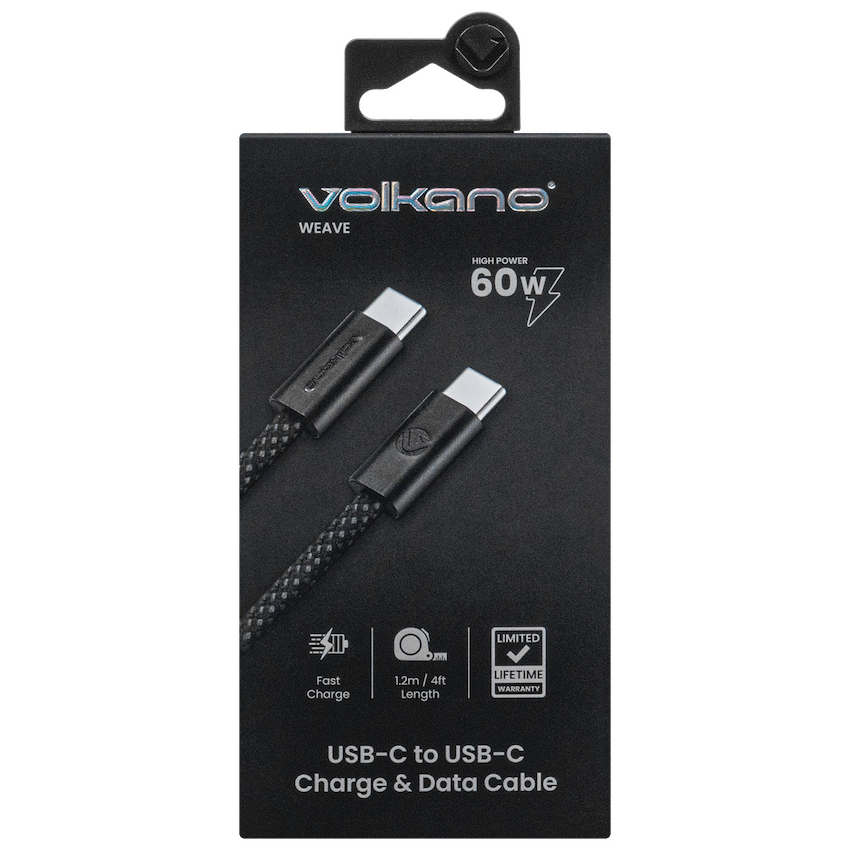 Volkano Weave Series 60W Type-C Male to Male Cable 1.2m Black