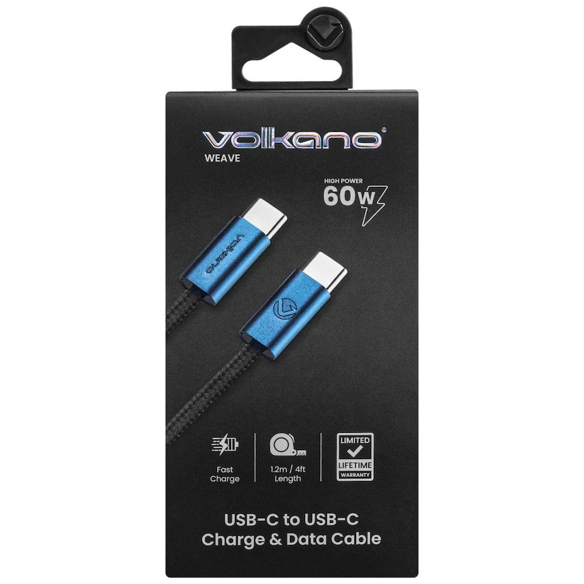 Volkano Weave Series 60W Type-C Male to Male Cable 1.2m Blue