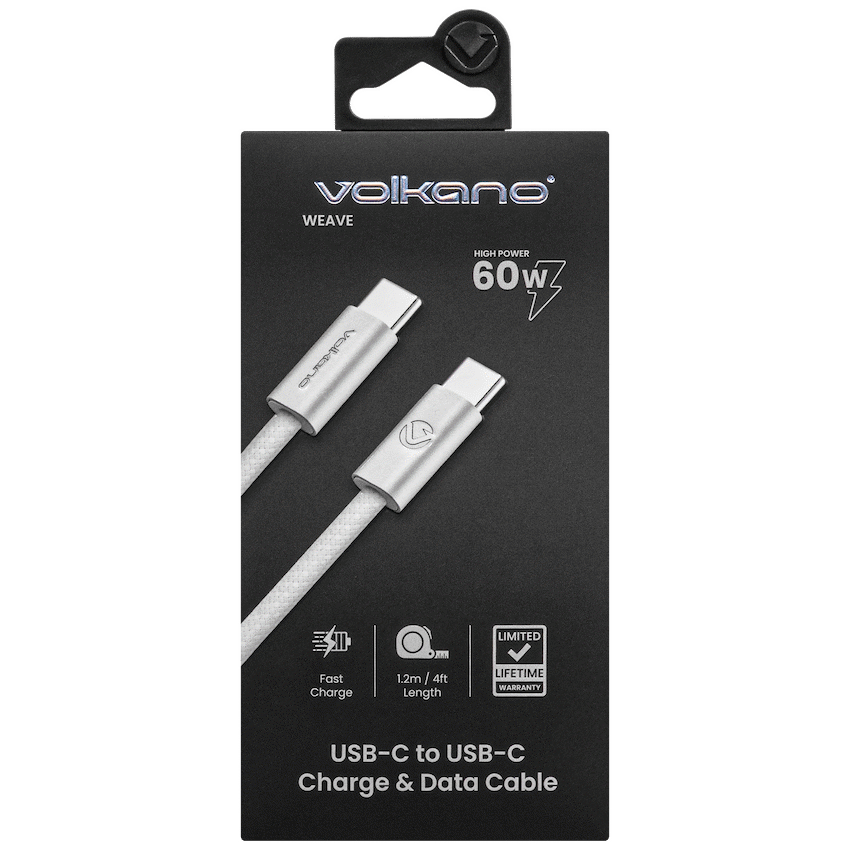 Volkano Weave Series 60W Type-C Male to Male Cable 1.2m White
