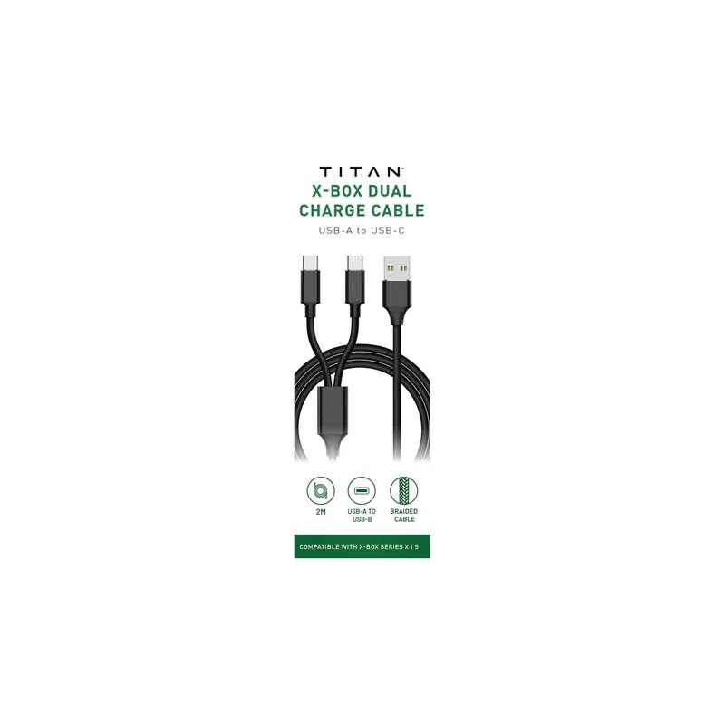 Titan Xbox Type-C to Type-A Dual Charging Cable 2m Black