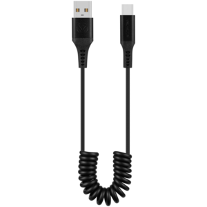 Volkano Helix Series 60W Type-C to Type-A Coiled Cable 1m Black