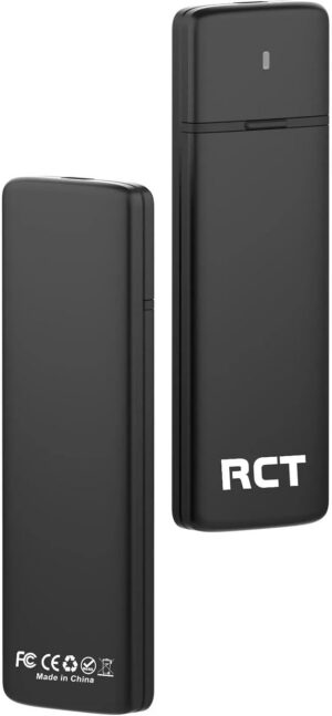 RCT M.2 NVMe & M.2 SATA to USB C Enclosure with USB Type A adaptor - Black (M.2 not included)