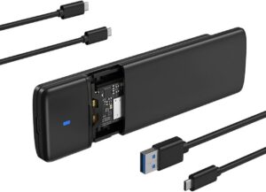 RCT M.2 NVMe & M.2 SATA to USB C Enclosure with USB Type A adaptor - Black (M.2 not included)